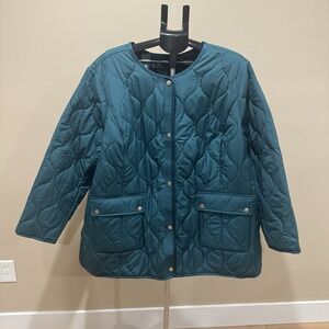 Equestrian Quilted Barn Jacket Women's 3X Talbots Teal Snap Front Riding Coat